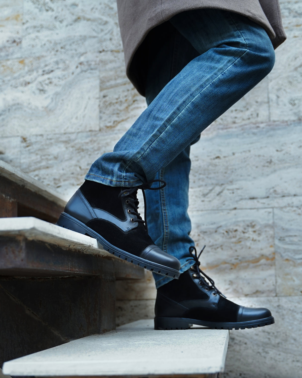 Dosia - Men's Black Kid Suede and Calf Leather Boot