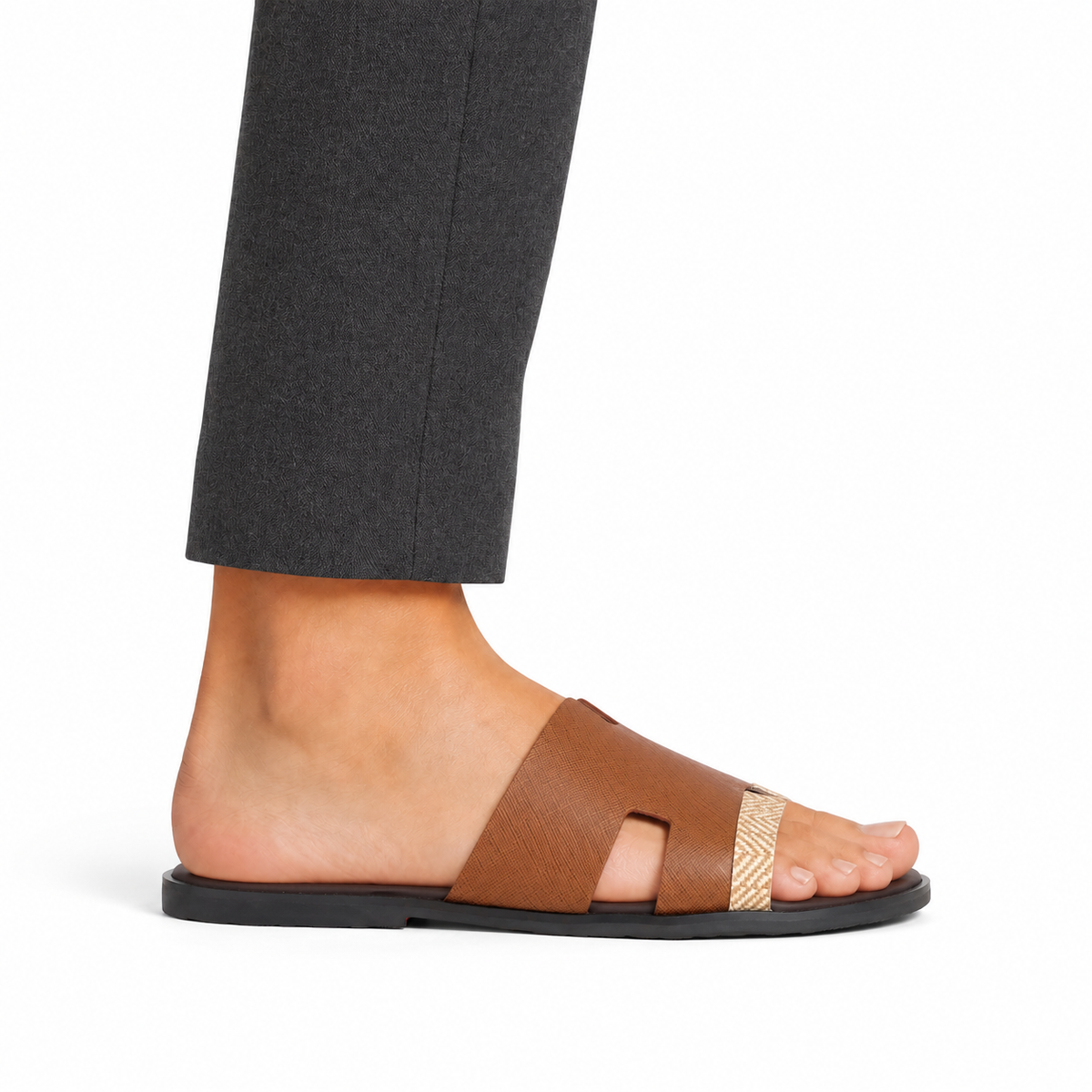 Cameron PRINTED - Men's Tan Calf Leather Slippers