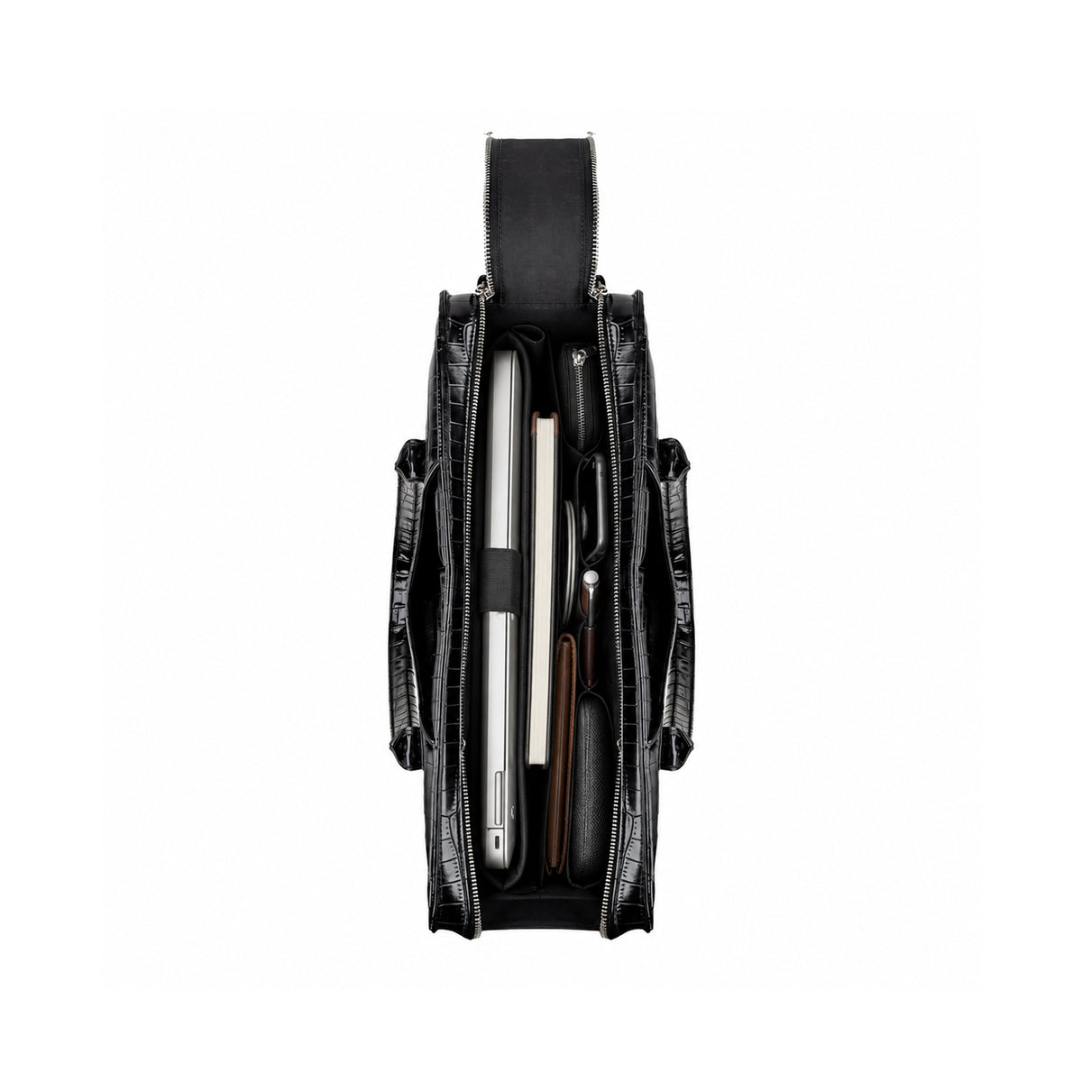 Zayne - Black Crocodile Leather Laptop Bag