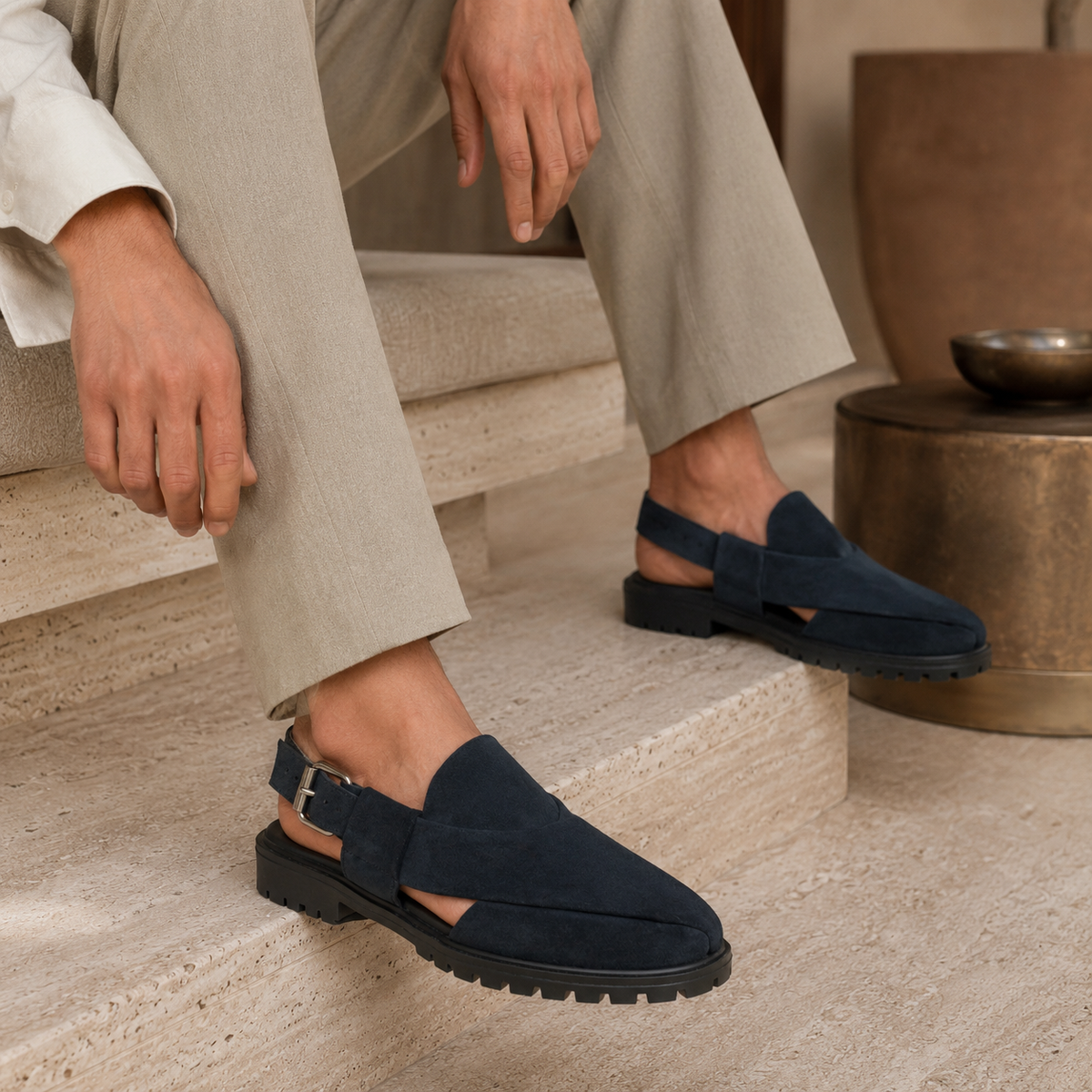 Mariano - Men's Navy Blue Suede Sandal