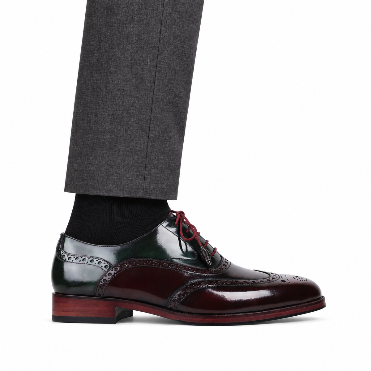 The Townhouse - Men's Oxblood & Green Box Leather Oxford
