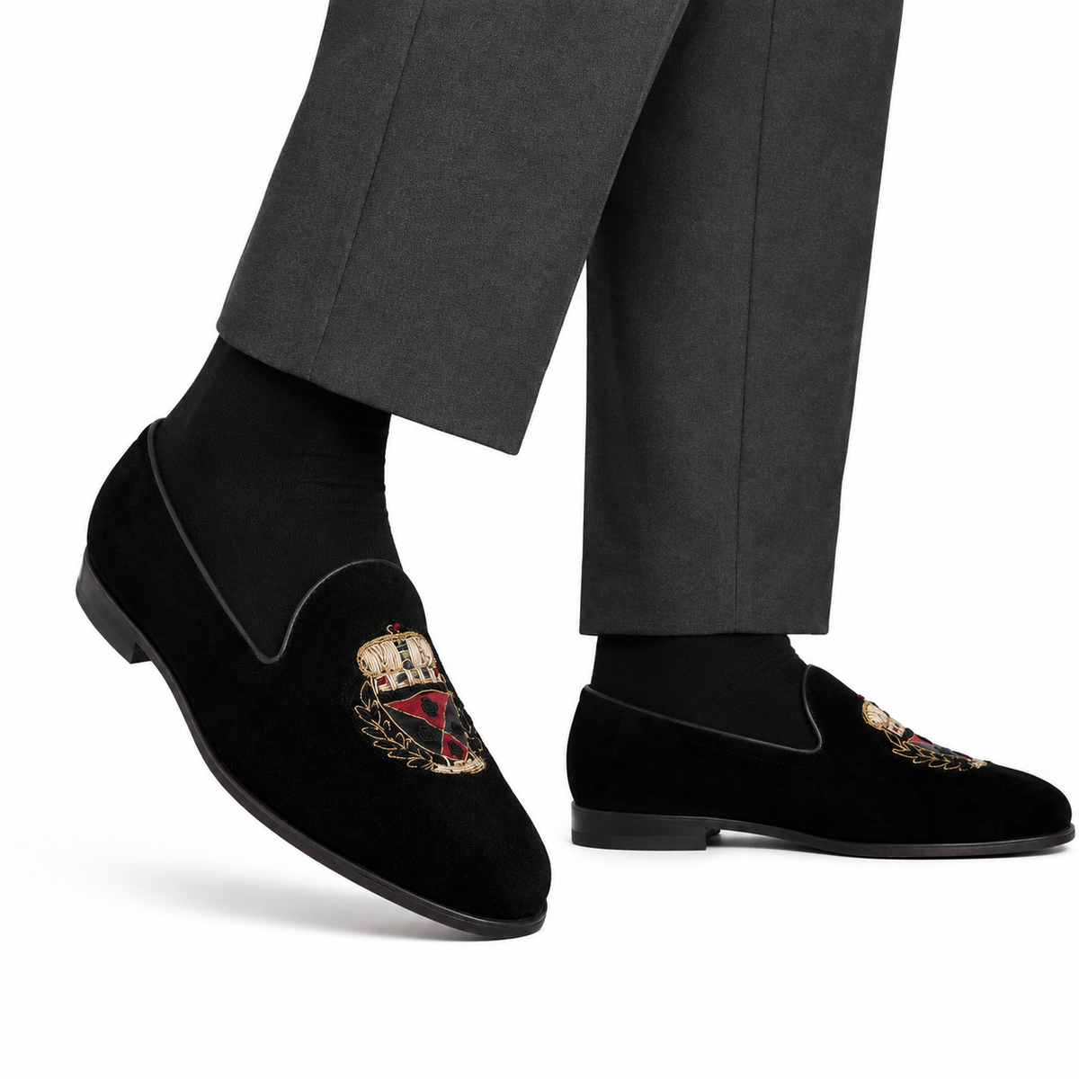 Ellis - Men's Black Suede & Embroidery Loafer