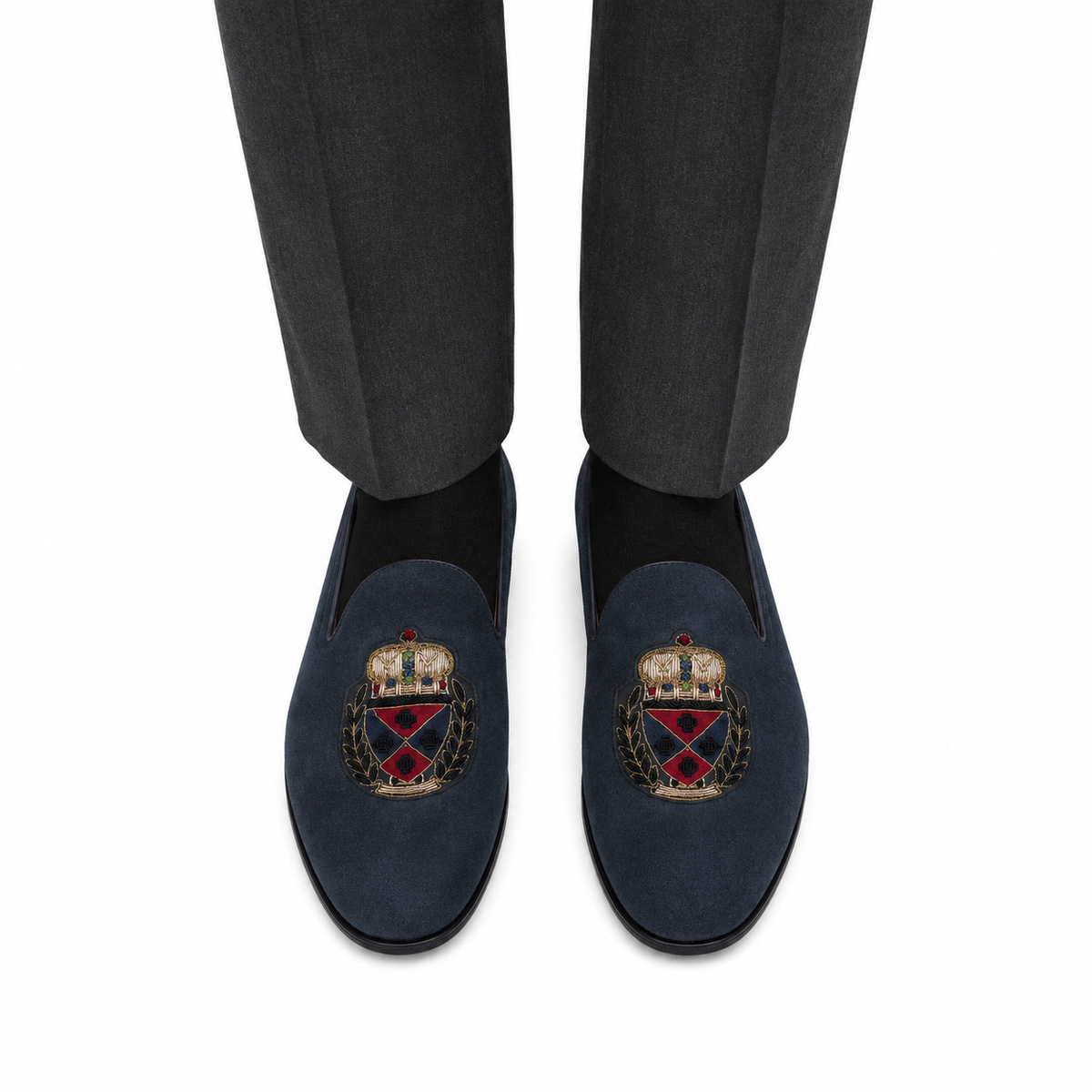 Ellis - Men's Navy Blue Suede & Embroidery Loafer