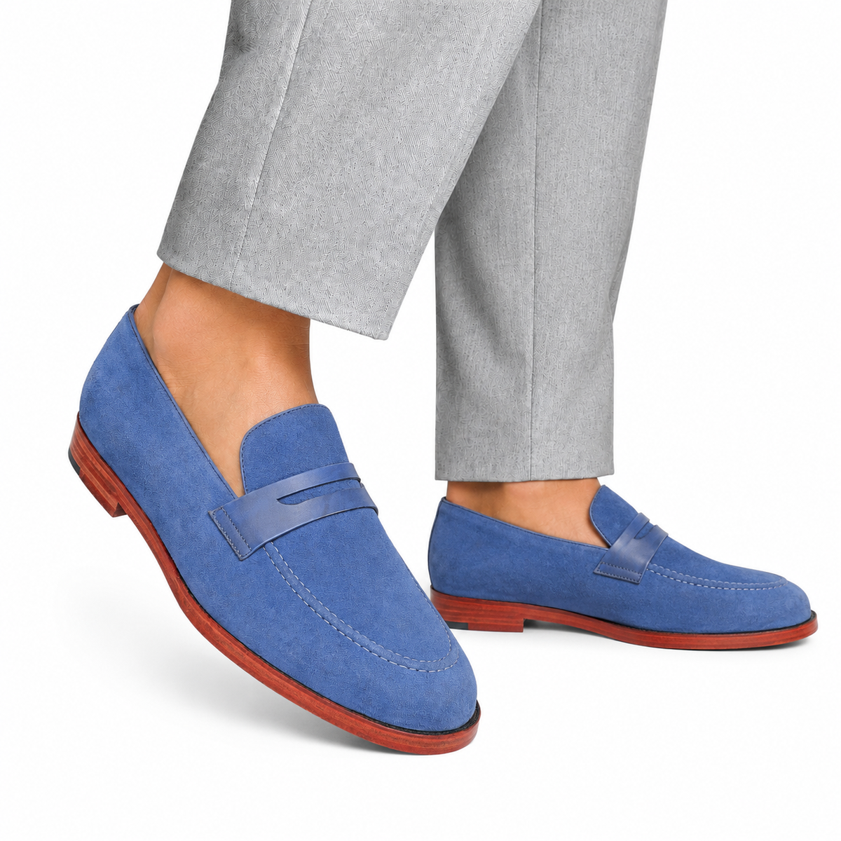 Samuel - Men's Sea Blue Kid Suede Bespoke Loafer
