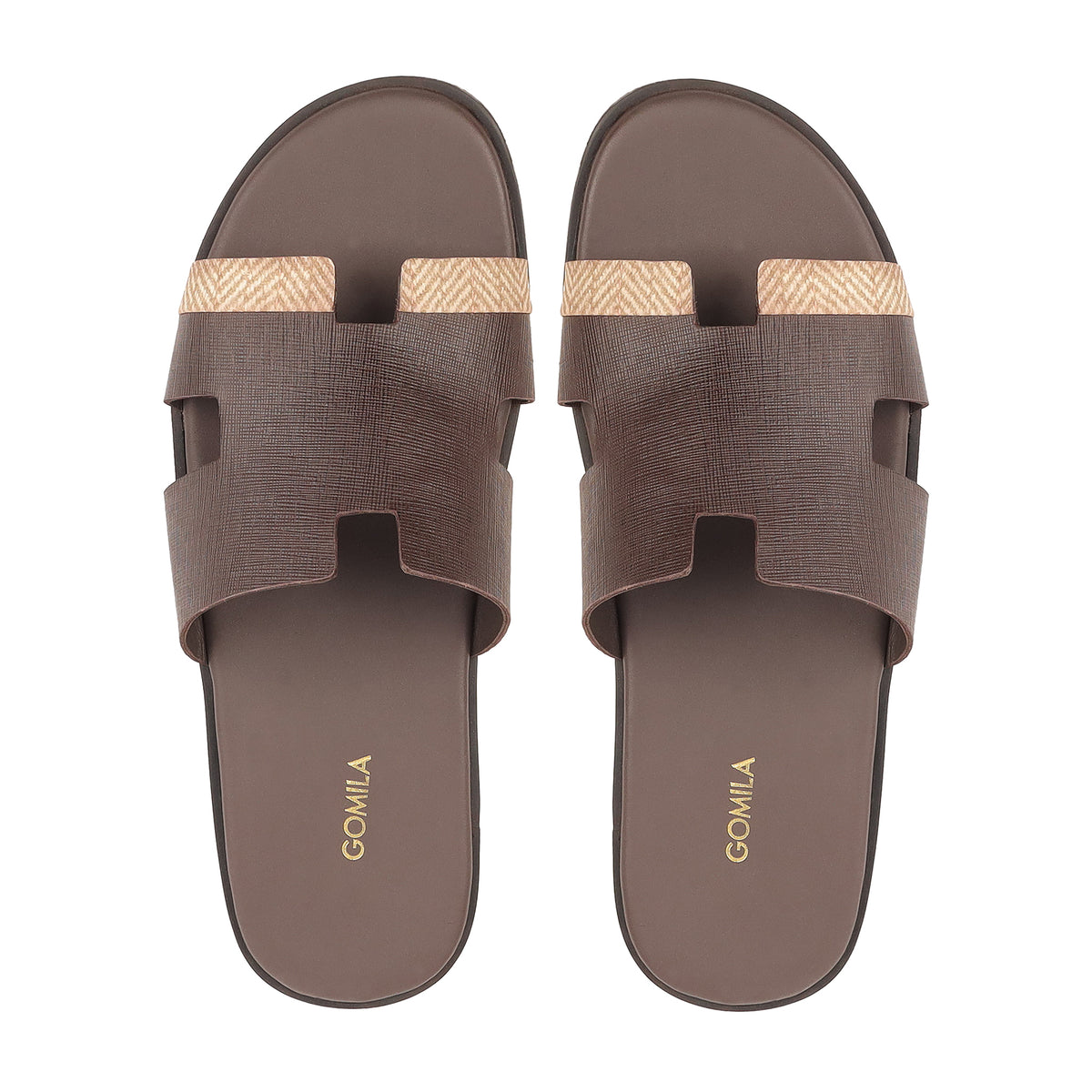 Cameron PRINTED - Men's Dark Brown Calf Leather Slippers