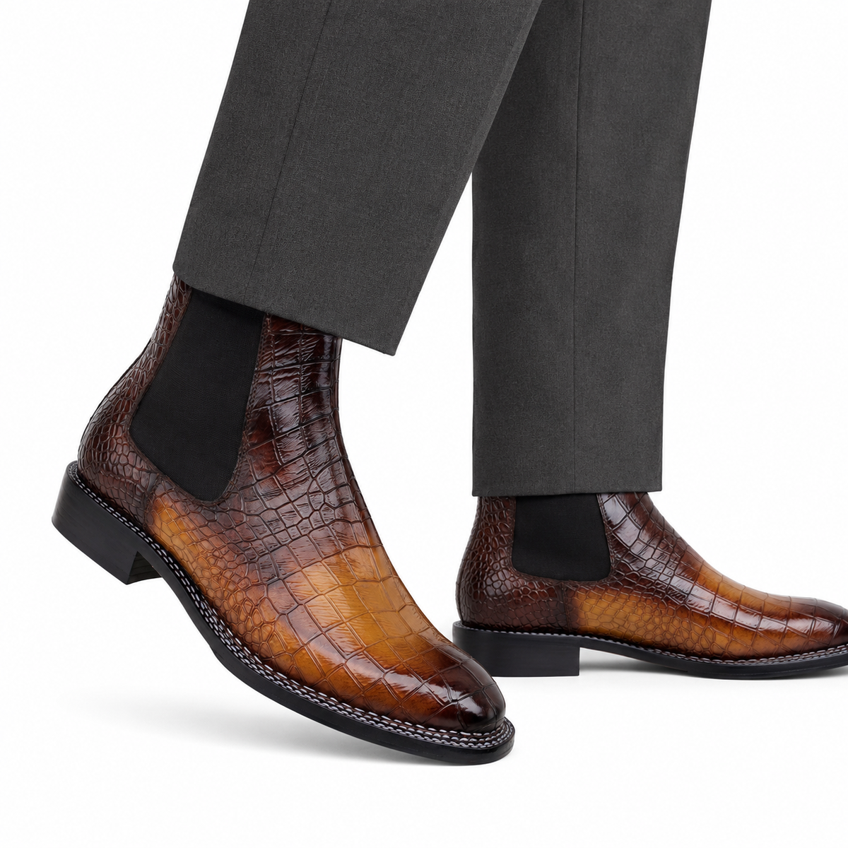 Dexter - Men's Burnish Tan Crocodile Textured Chelsea Boot