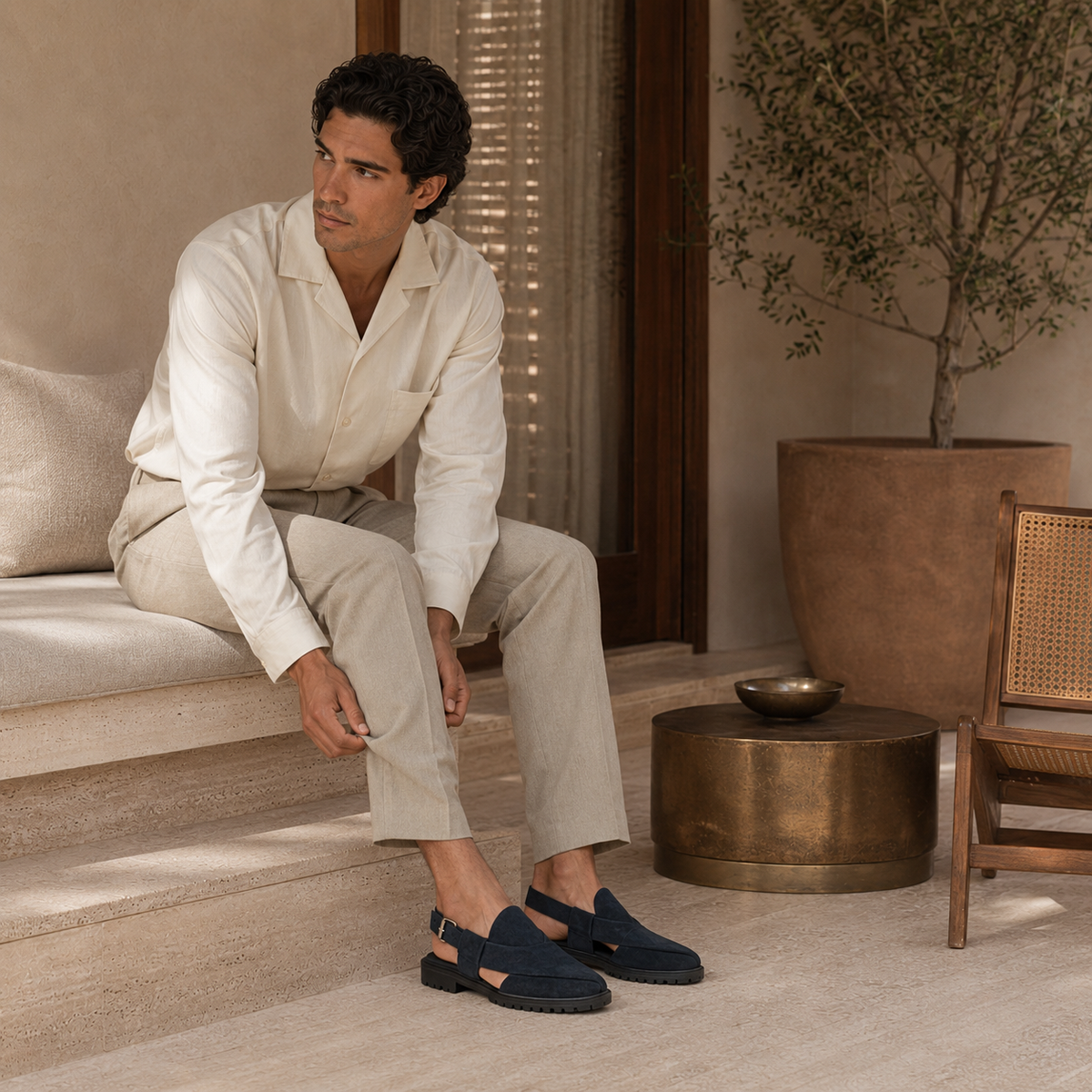 Mariano - Men's Navy Blue Suede Sandal