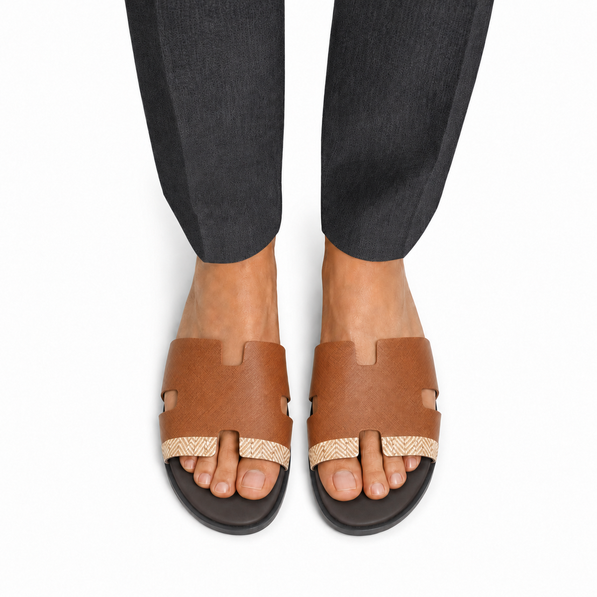 Cameron PRINTED - Men's Tan Calf Leather Slippers