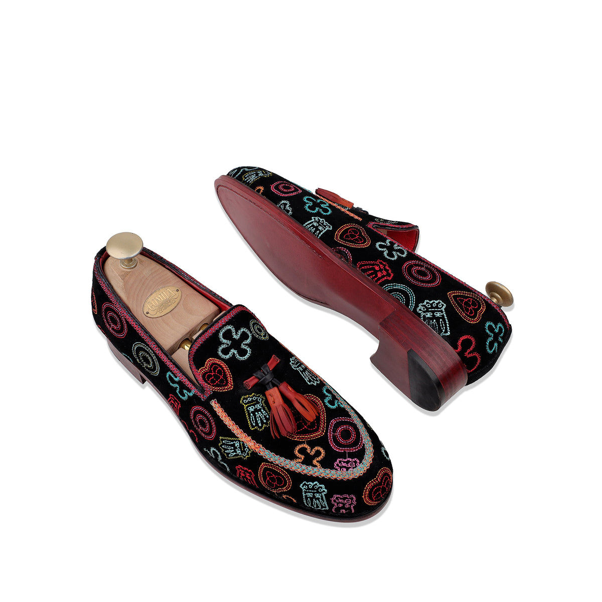 Clifford - Men's Black Suede Embroidery Goodyear Welted Bespoke Loafer