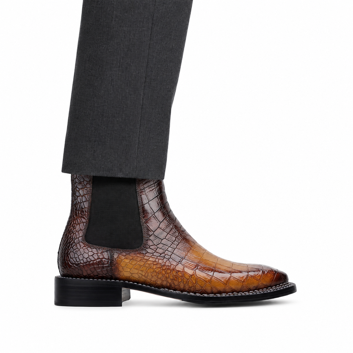 Dexter - Men's Burnish Tan Crocodile Textured Chelsea Boot