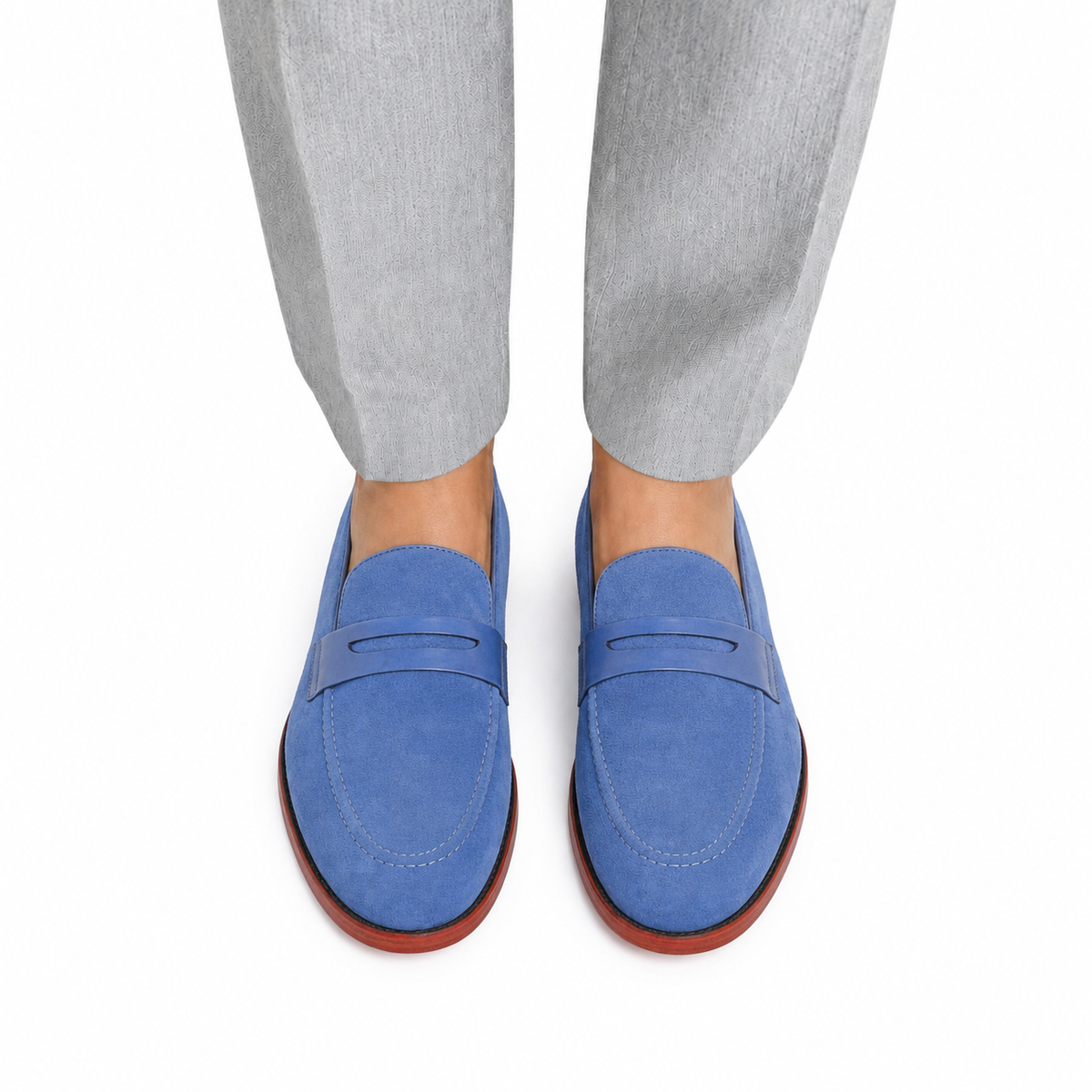 Samuel - Men's Sea Blue Kid Suede Bespoke Loafer