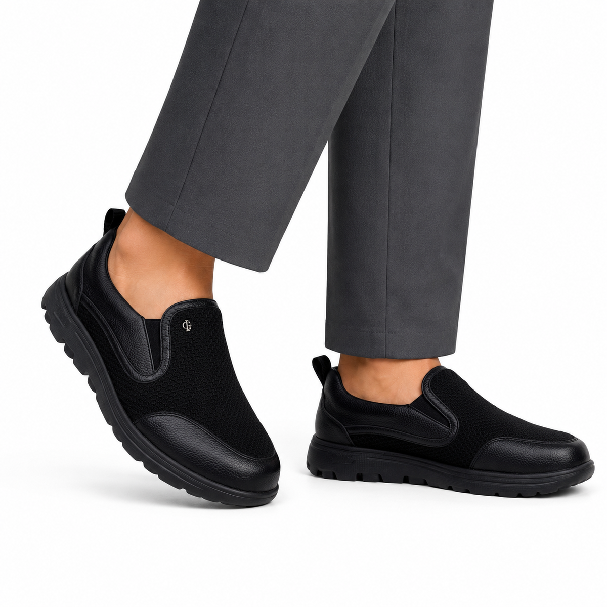 Alan - Men's Black Milled Leather & Mesh Fabric Sneaker