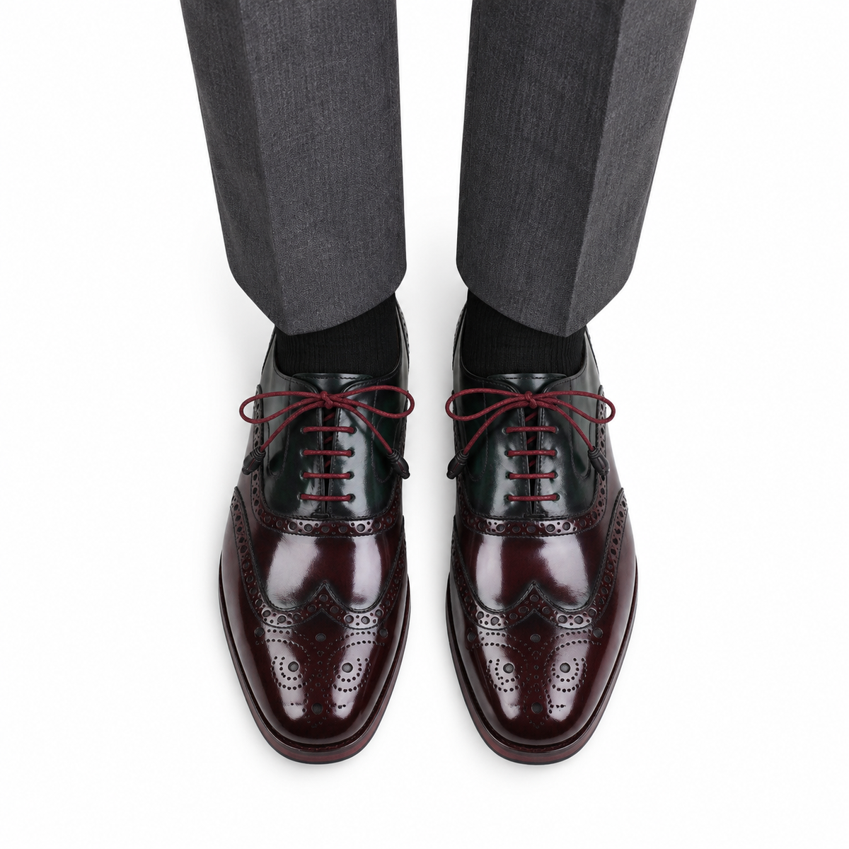 The Townhouse - Men's Oxblood & Green Box Leather Oxford