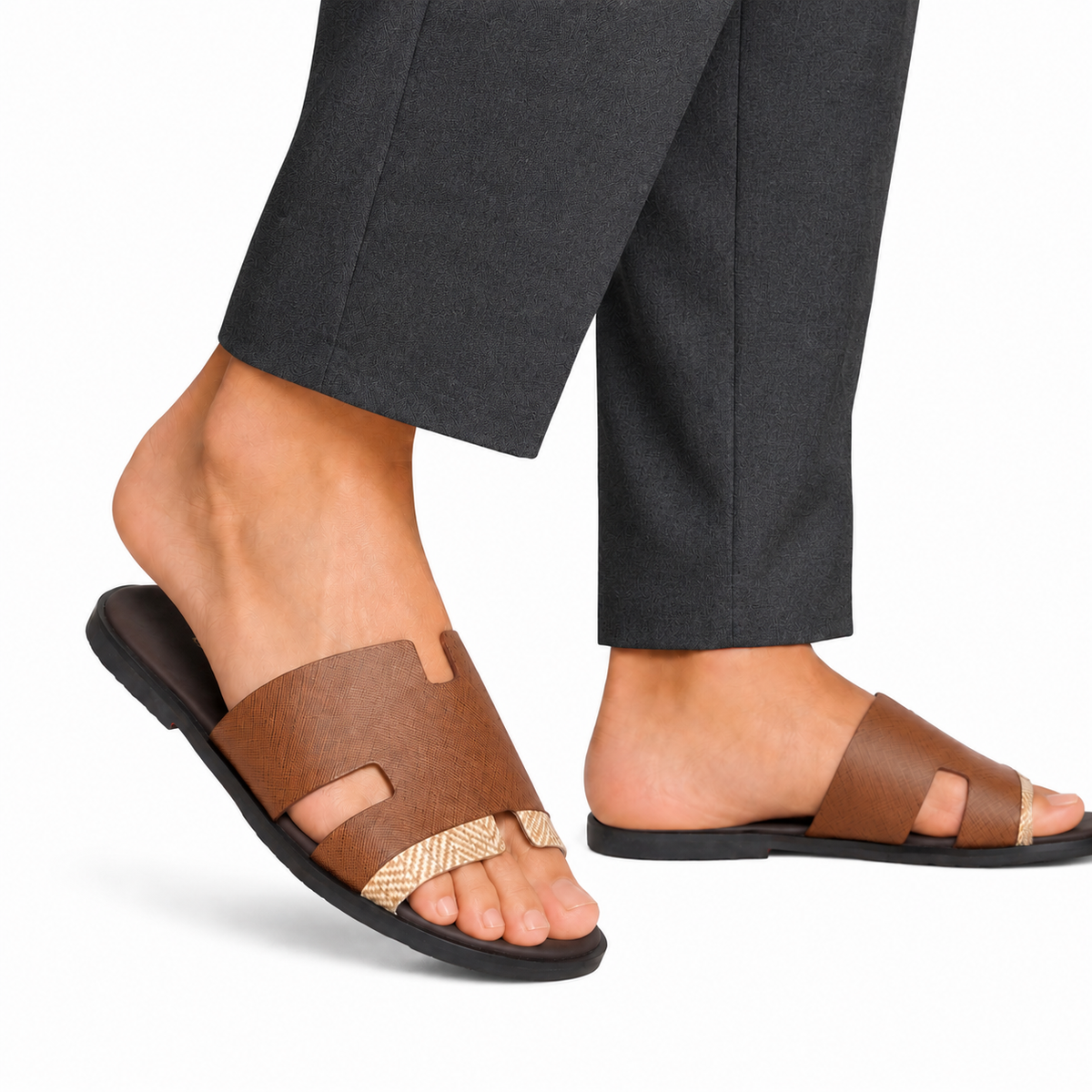 Cameron PRINTED - Men's Tan Calf Leather Slippers