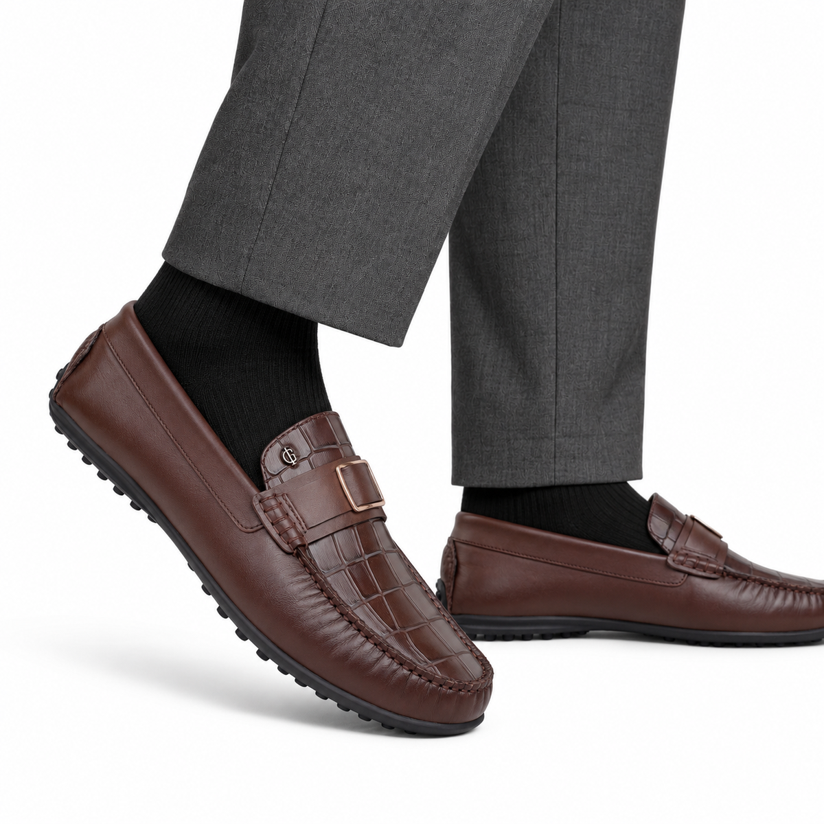 Jamie - Men's Light Brown Crocodile Textured & Calf Leather Driver
