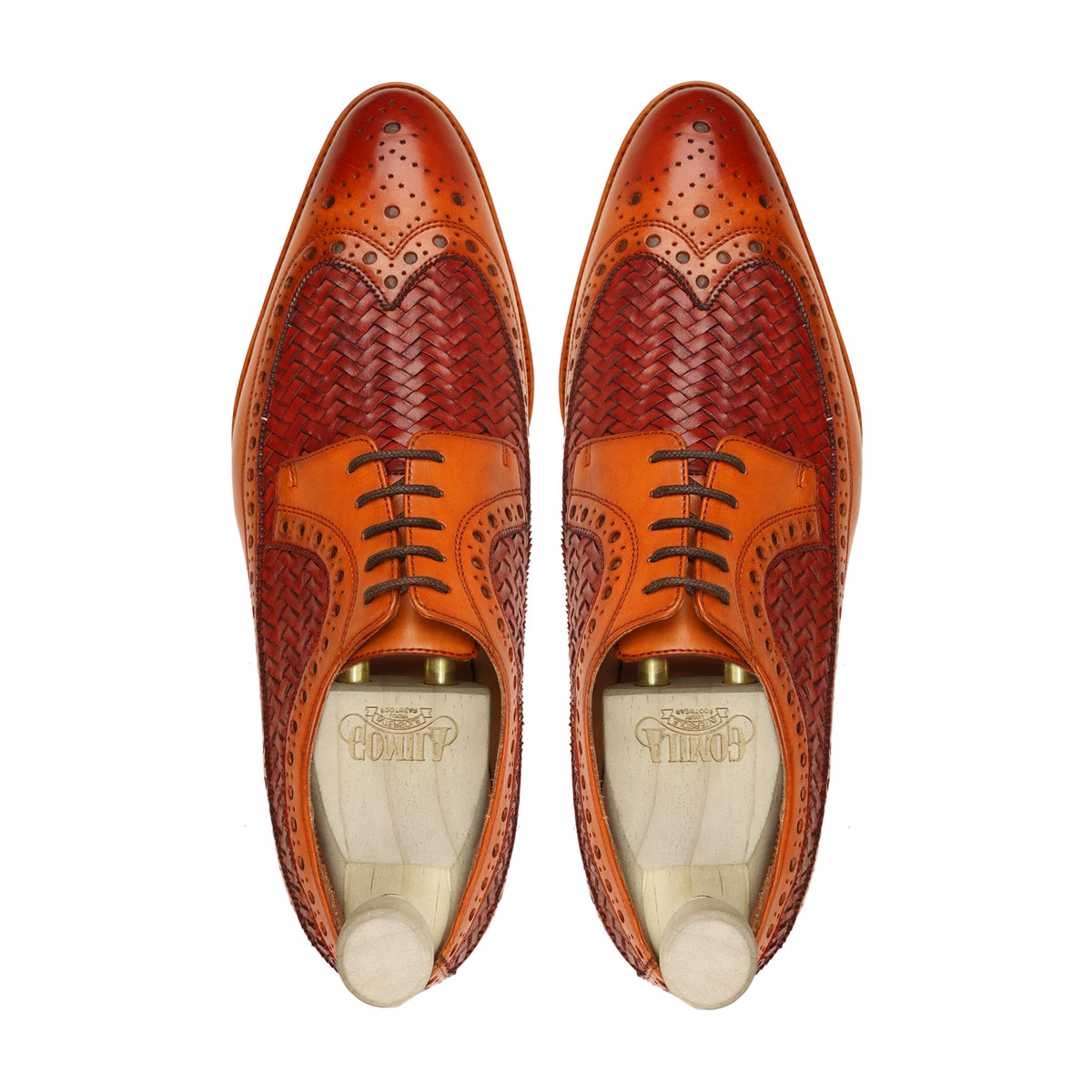 Warton - Men's Red and Tan Calf and Hand Woven Calf Leather Derby Shoe