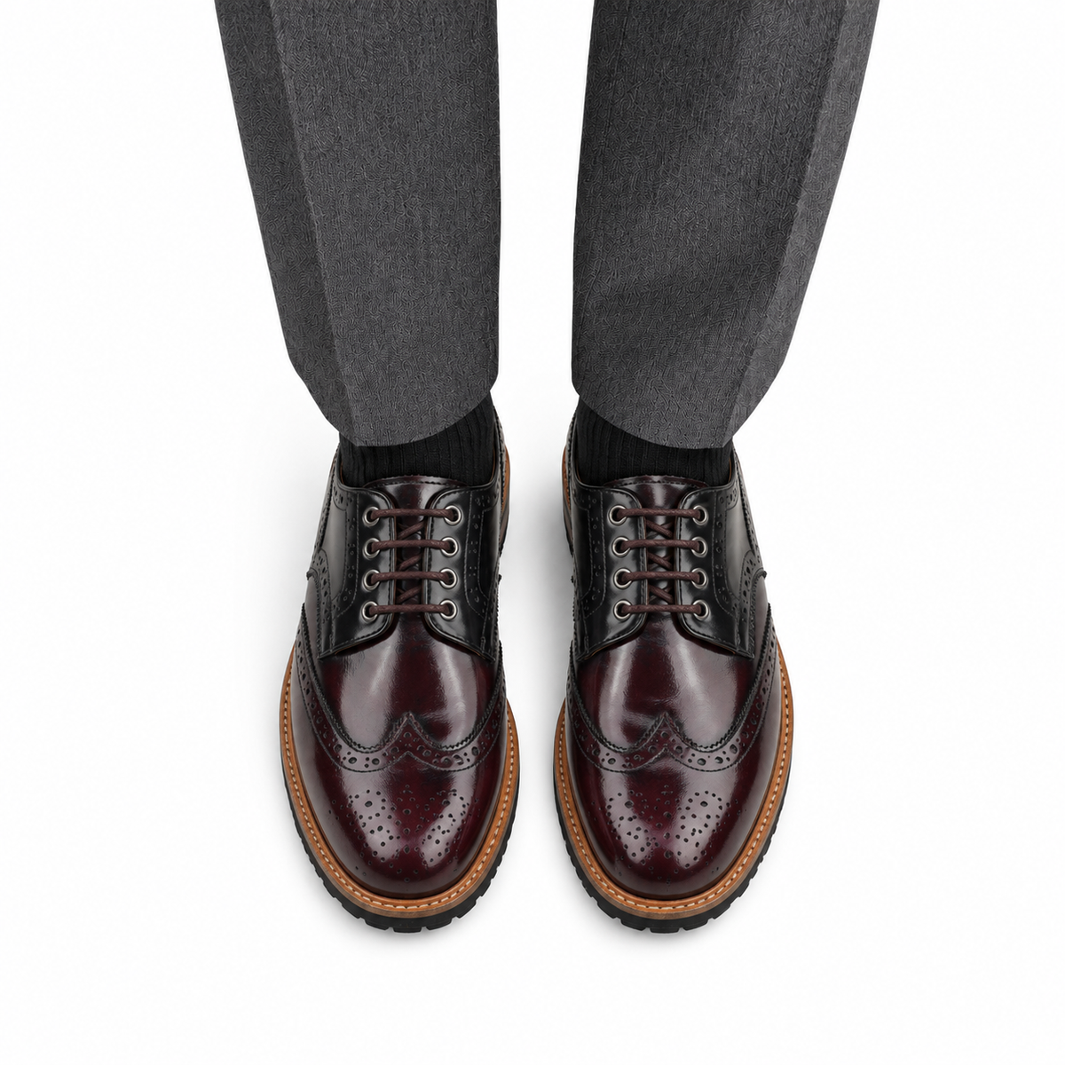 Foster - Men's Black & Burgundy Calf Leather Goodyear Welted Derby