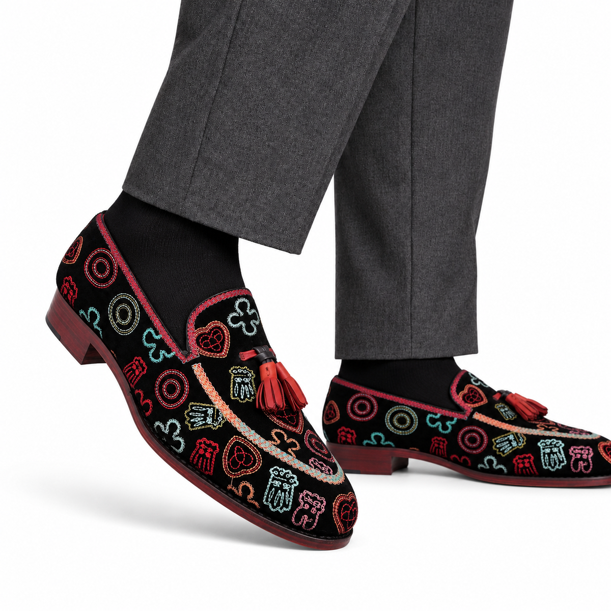 Clifford - Men's Black Suede Embroidery Goodyear Welted Bespoke Loafer