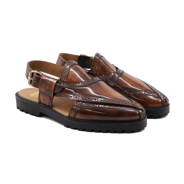 Landskrona - Men's Brown Box Leather High Shine Sandal