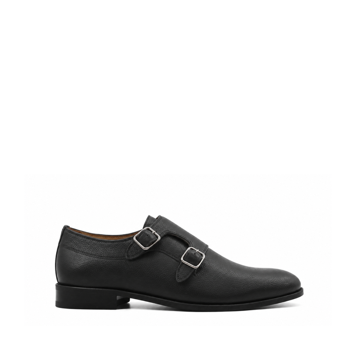 Akranes - Men's Black Pebble Grain Leather Double Monkstrap