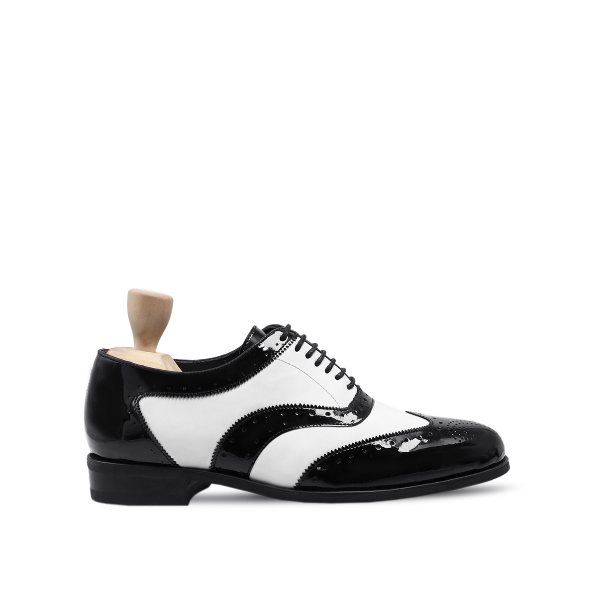 Arley - Men's Black Patent and White Box Leather High Shine Oxford Shoe