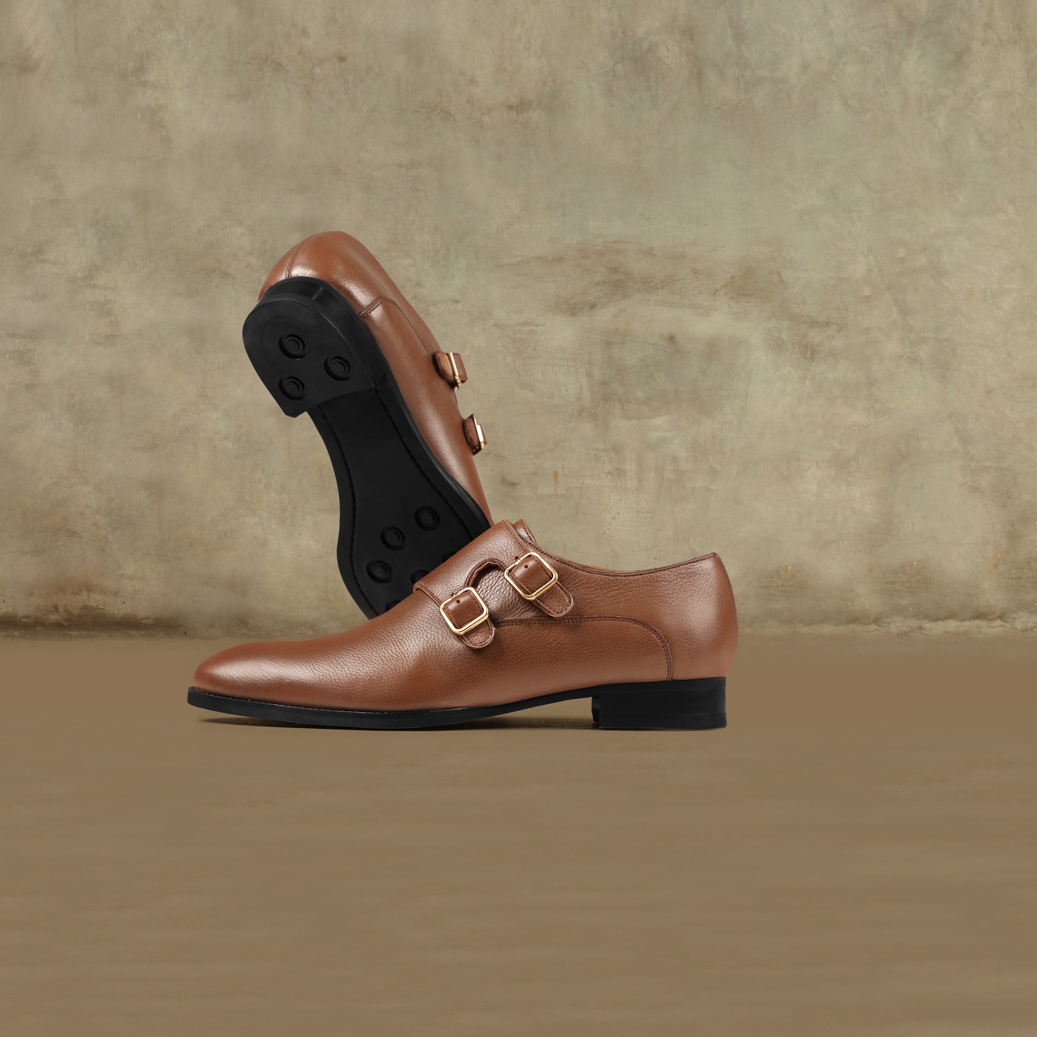 Chernihiv - Men's Brown Pebble Grain Leather Double Monkstrap