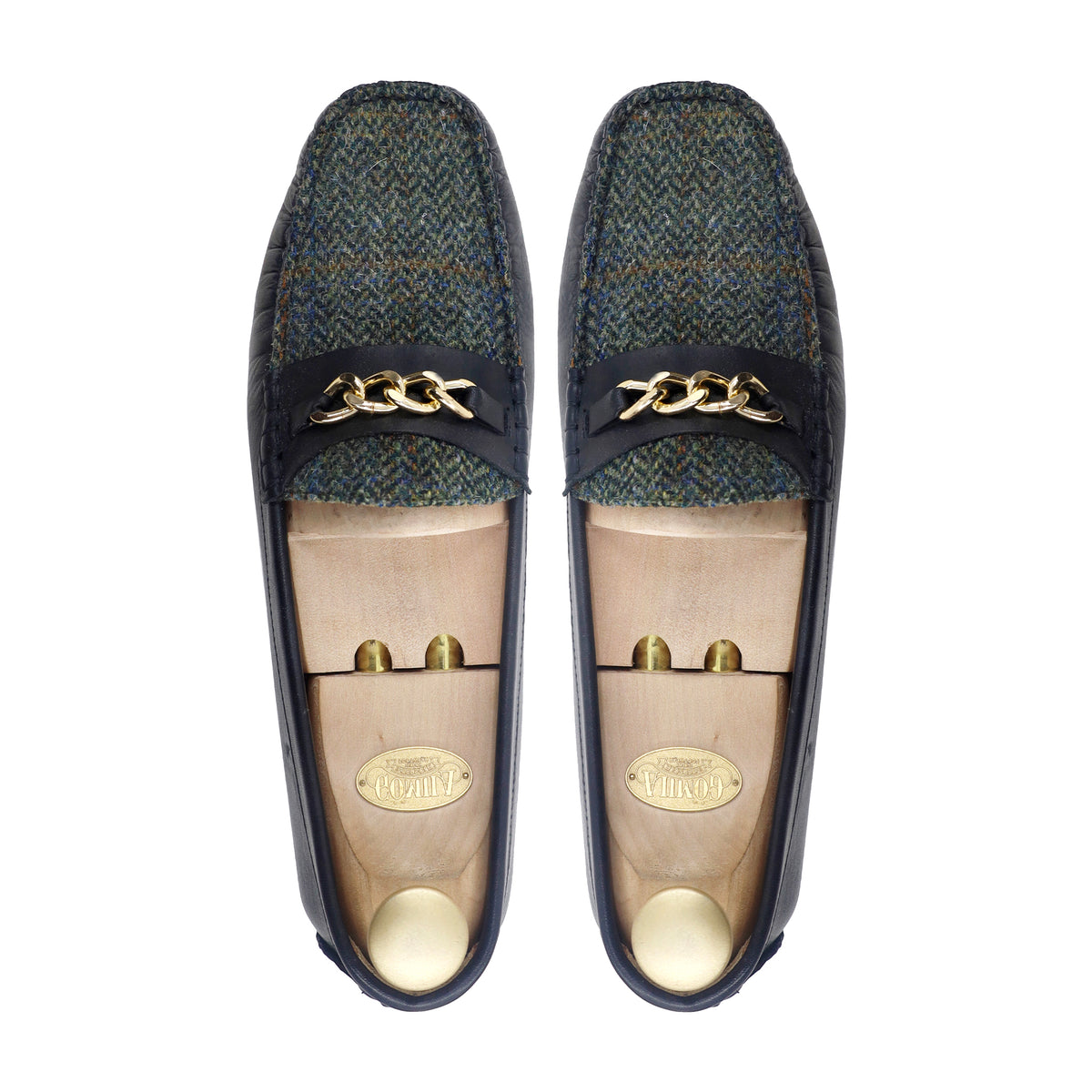 Caz - Men's Black Calf Leather and Harris Tweed Driver Shoe