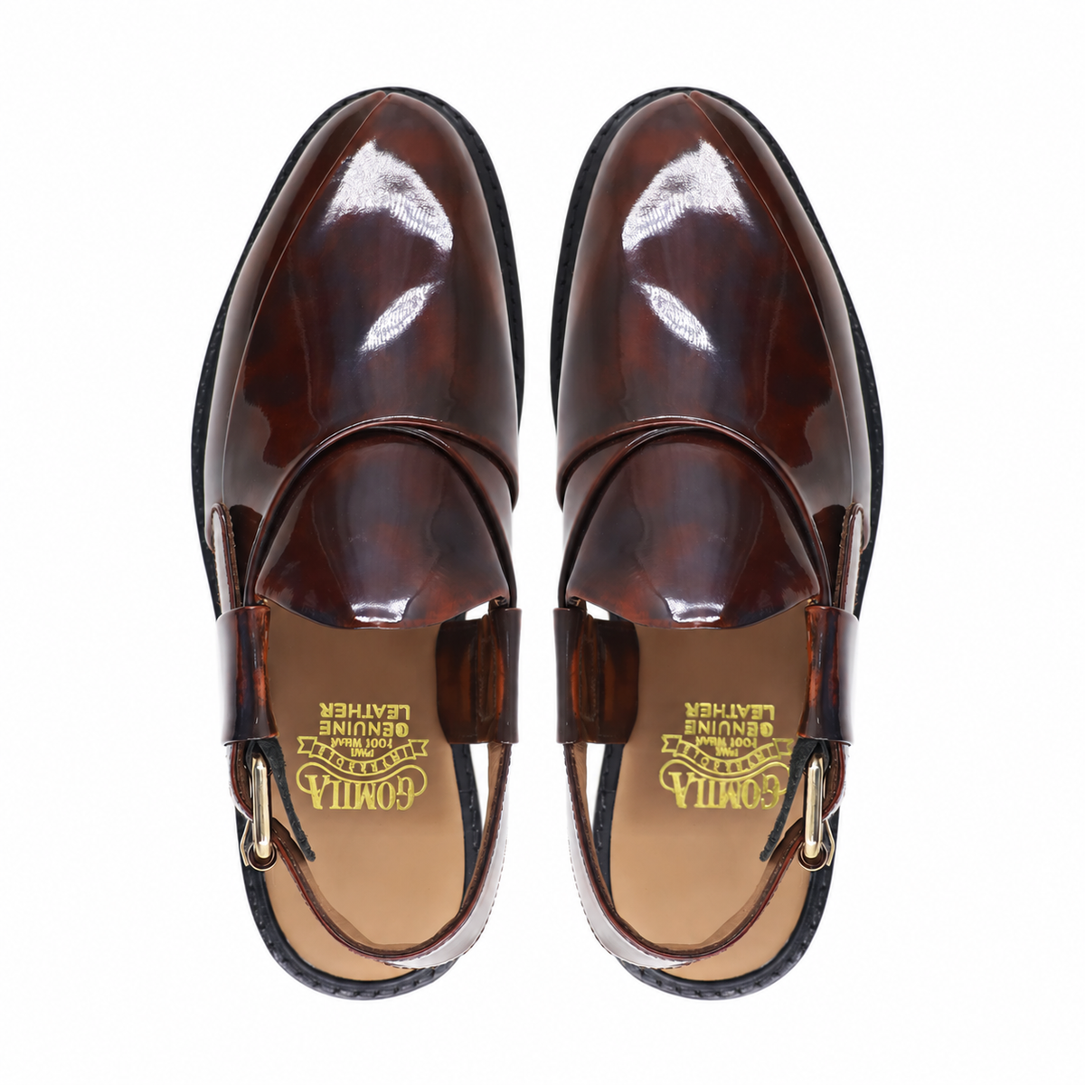 Tivka - Men's Burnished Brown Patina Box Leather High Shine Sandal