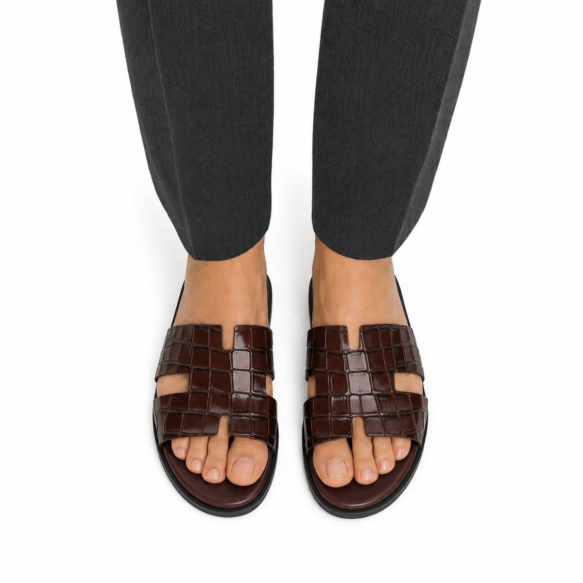 Cameron CROCO- Men's Chocolate Brown Crocodile Textured Leather Slipper