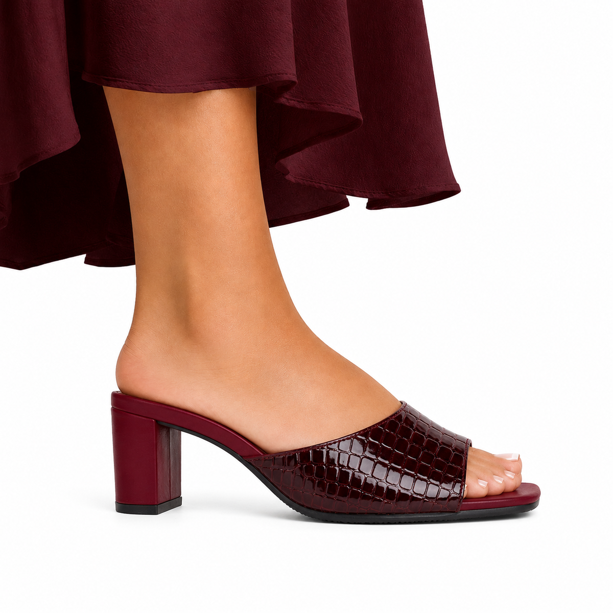 Lana - Women's Crocodile Print Oxblood 90mm Heels