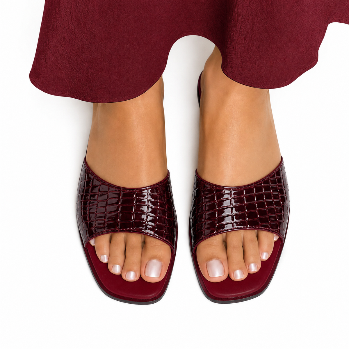 Lana - Women's Crocodile Print Oxblood 90mm Heels