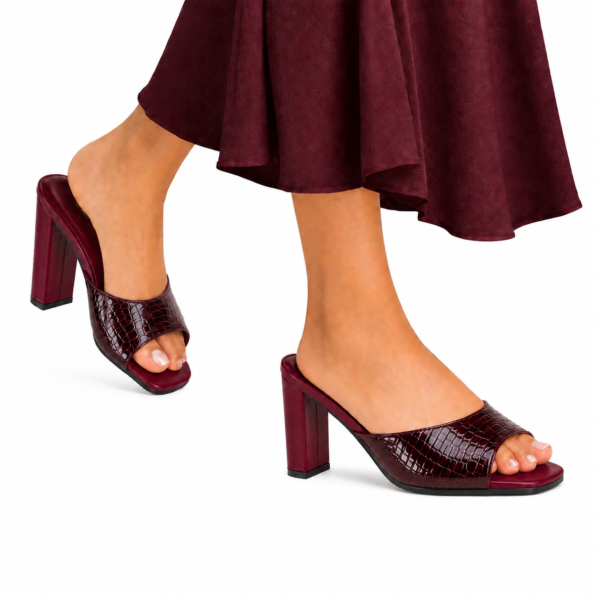 Lana - Women's Crocodile Print Oxblood 90mm Heels
