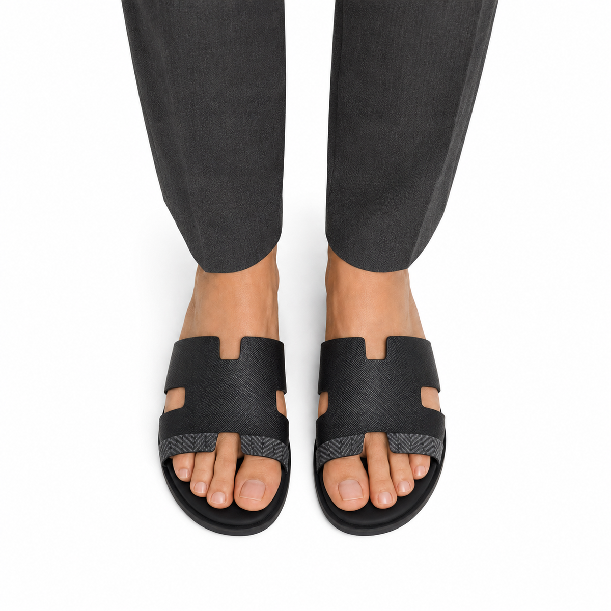 Cameron PRINTED - Men's Black Calf Leather Slippers