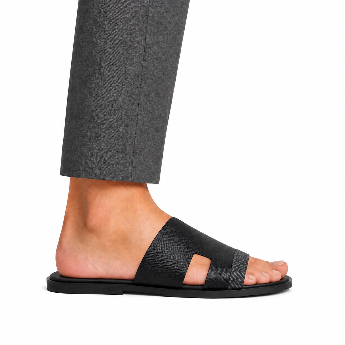 Cameron PRINTED - Men's Black Calf Leather Slippers