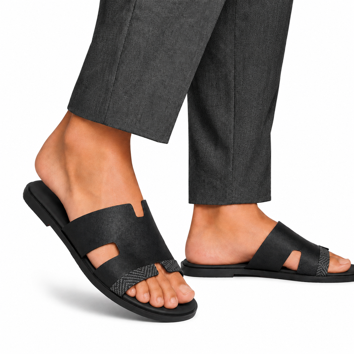 Cameron PRINTED - Men's Black Calf Leather Slippers