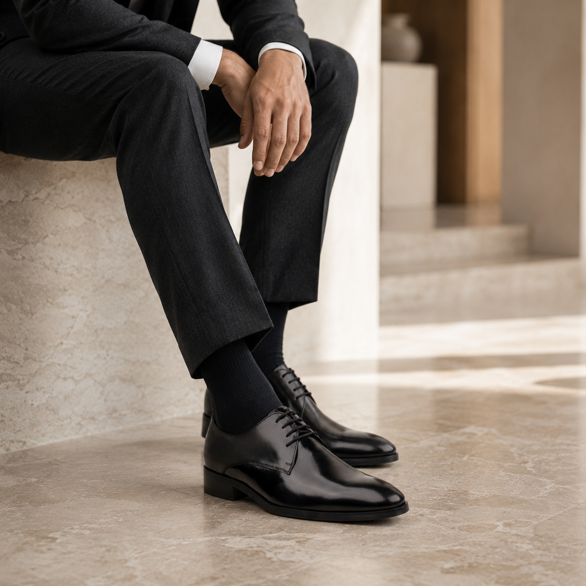 Vicente - Men's Black Leather Derby Shoe