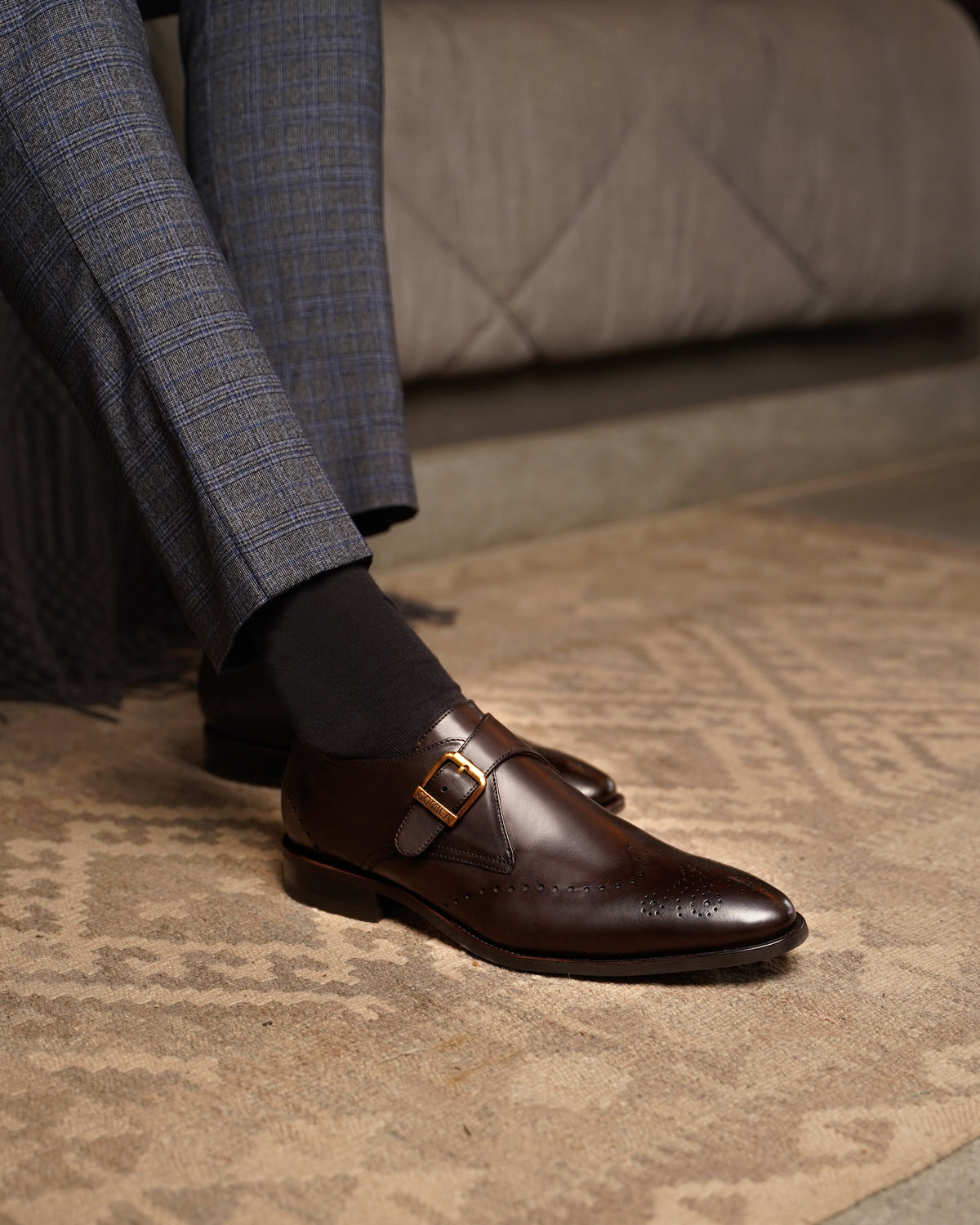 Brecon - Men's Dark Brown Calf Leather Single Monkstrap