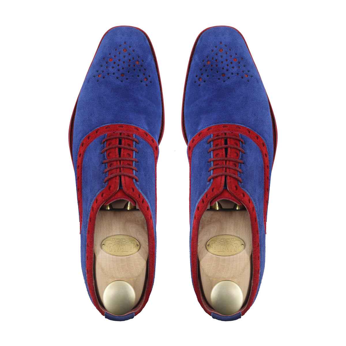 Damon - Men's Red and Blue Kid Suede Oxford Shoe