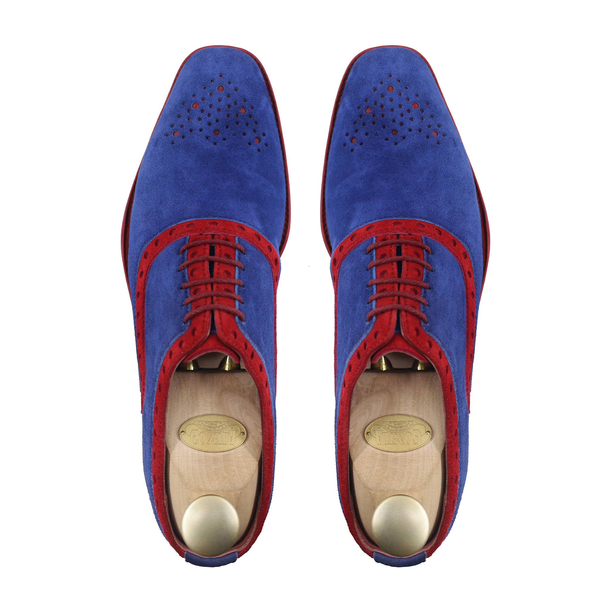 Damon - Men's Red and Blue Kid Suede Oxford Shoe