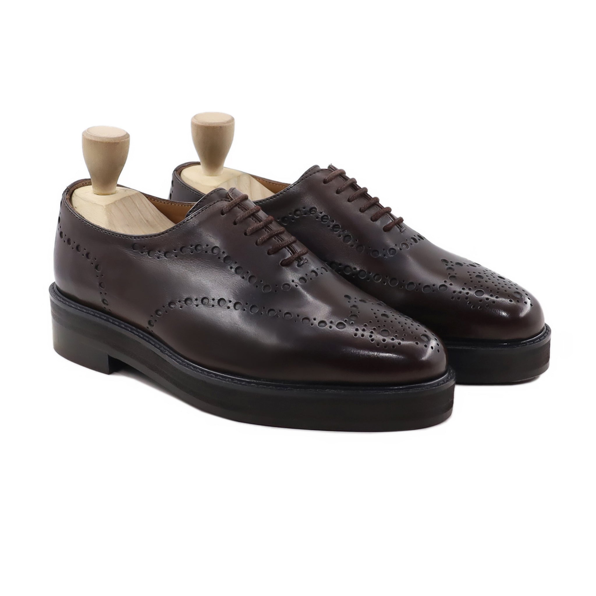 Hideo - Men's Dark Brown Calf Leather Wholecut Shoe
