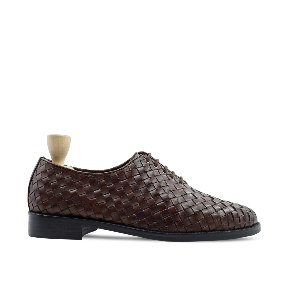 Foxfonna - Men's Dark Brown Hand Woven Calf Leather Wholecut Shoe