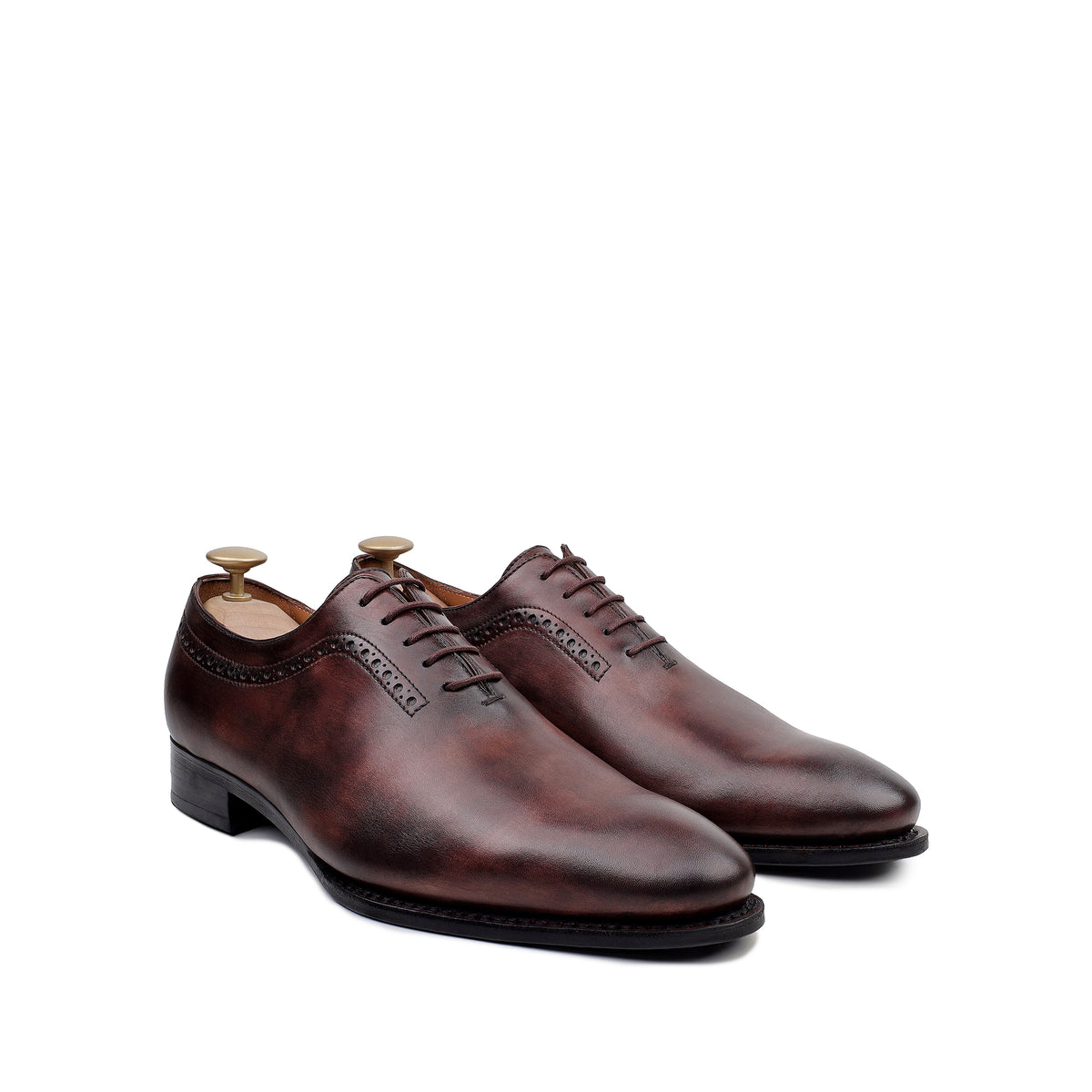 Grant - Men's Brown Patina Calf Leather Wholecut Shoe