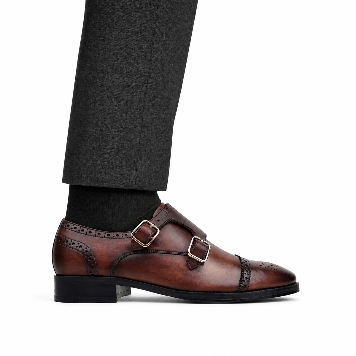 Haslit - Men's Burnished Brown Calf Leather Double Monkstrap