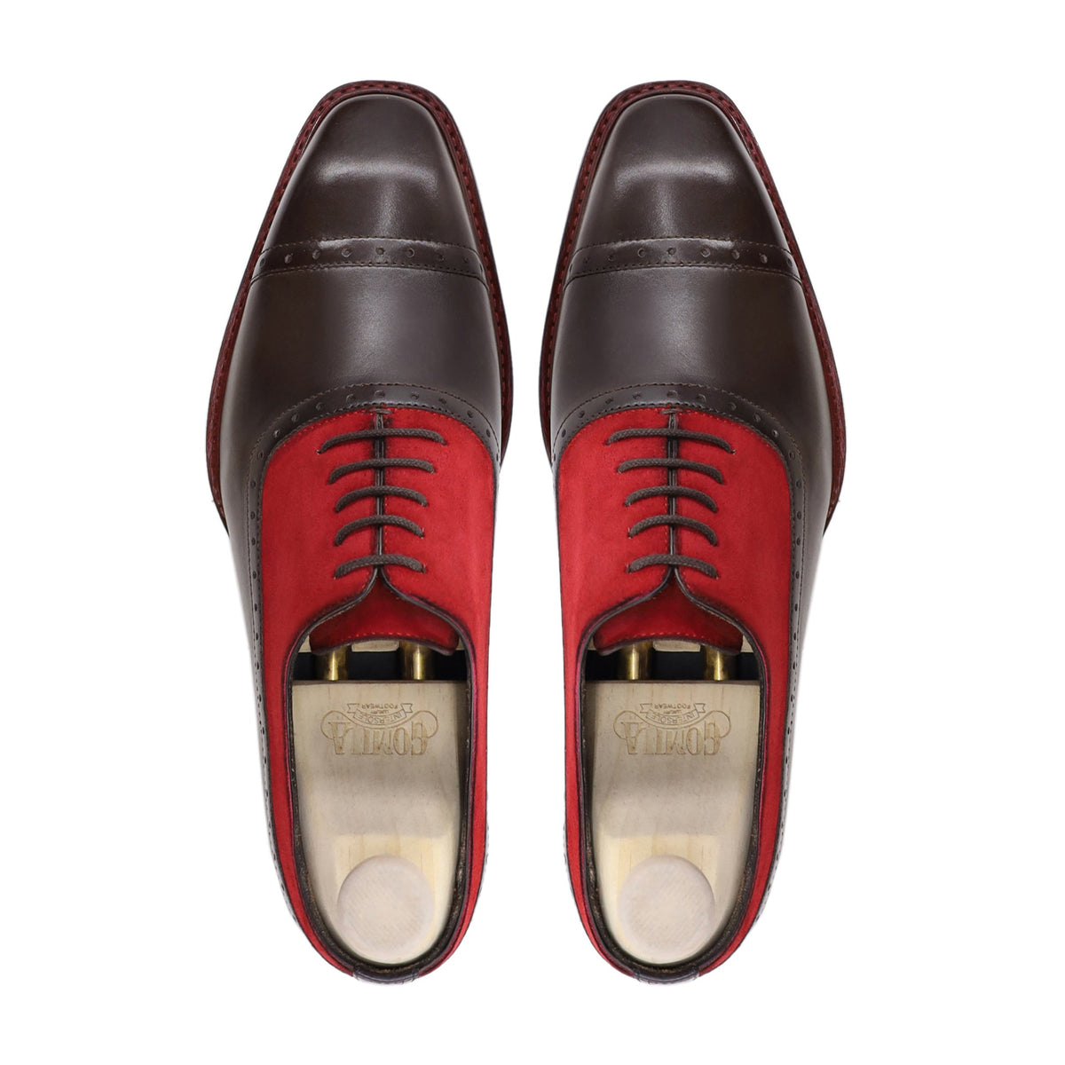 Travis - Men's Dark Brown and Red Kid Suede Oxford Shoe - Goodyear Welted