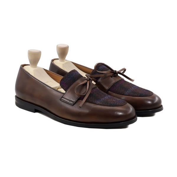 Aubrie - Men's Brown Patina Calf Leather and Harris Tweed Loafer