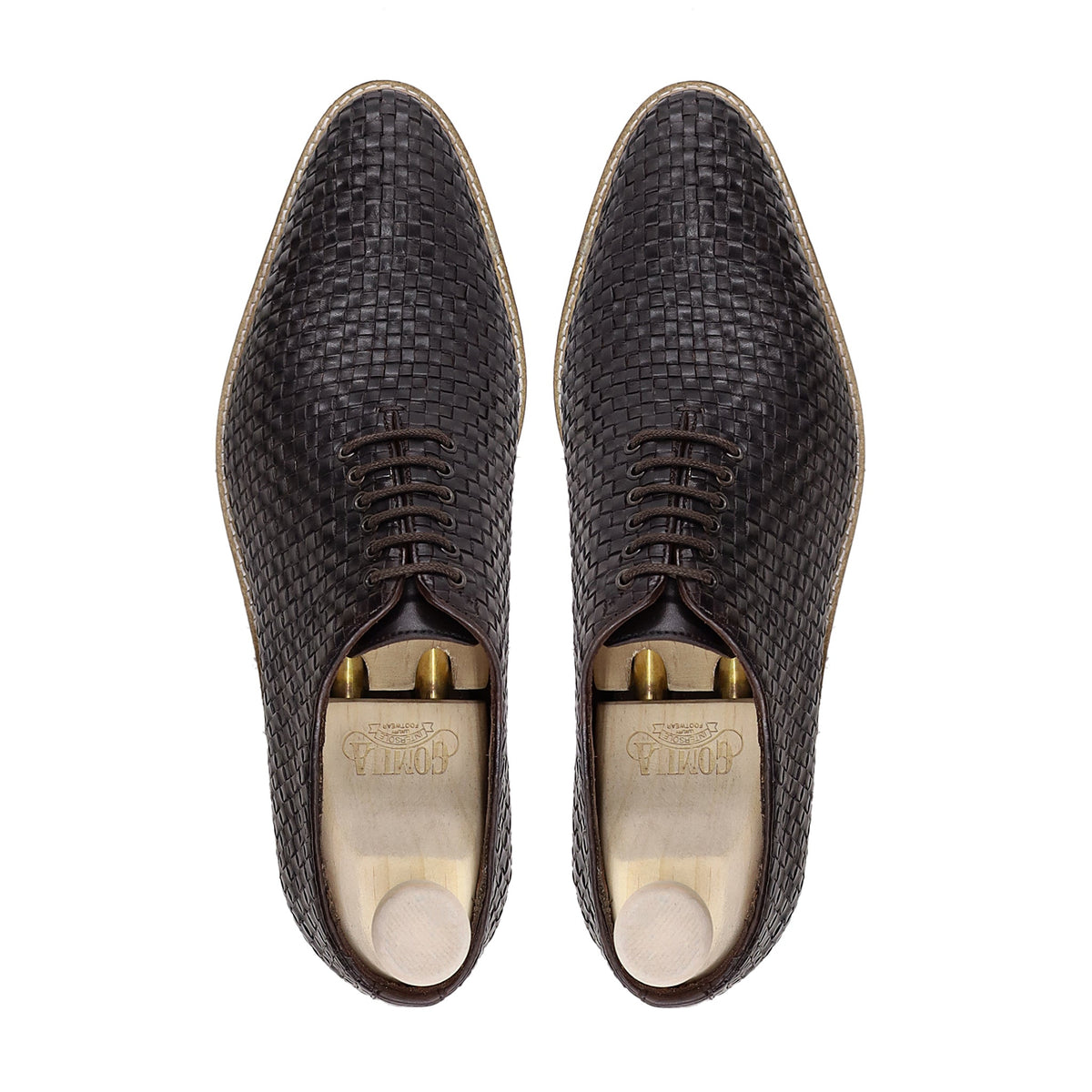 Zion - Men's Dark Brown Hand Woven Calf Leather Wholecut Shoe