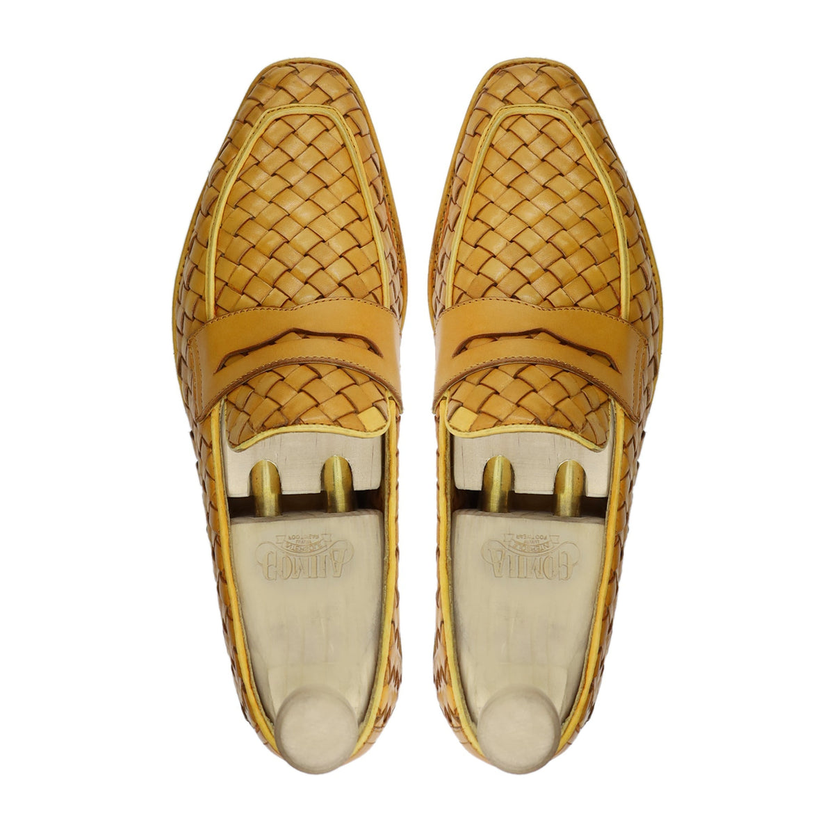 Coral - Men's Yellow Hand Woven Calf Leather Loafer