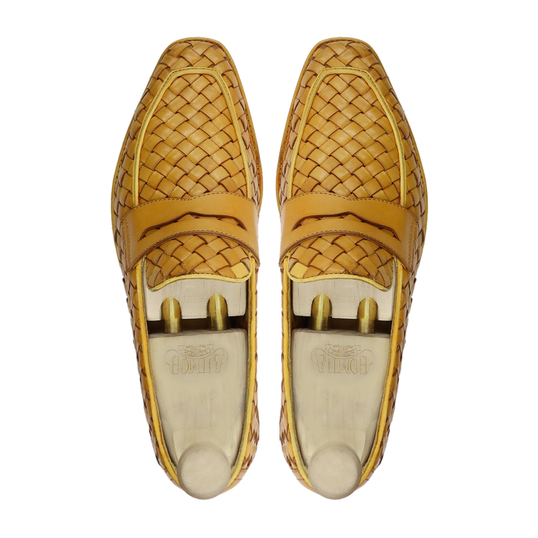 Coral - Men's Yellow Hand Woven Calf Leather Loafer