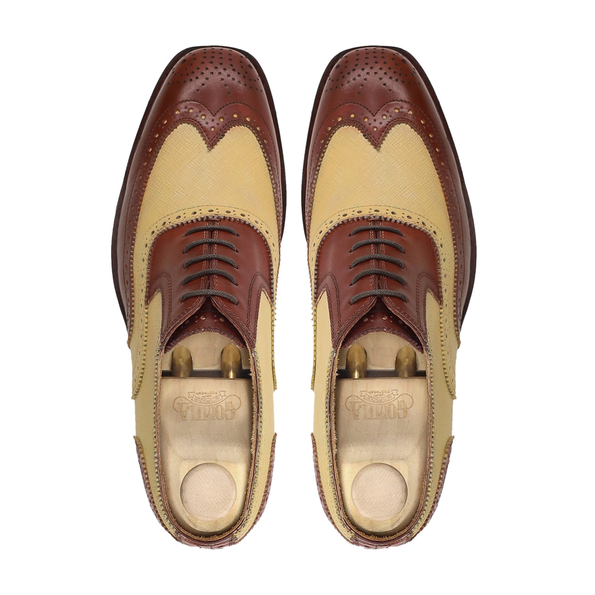 Flipo - Men's Reddish Brown Calf and Tan Camel Textured Leather Oxford Shoe - Goodyear Welted