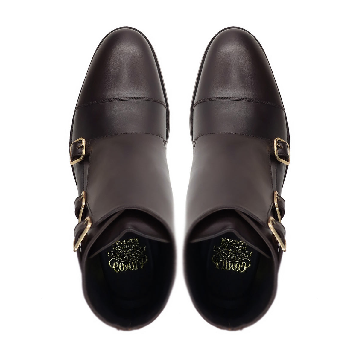 Shaki - Men's Dark Brown Calf Leather Triple Monkstrap Boot